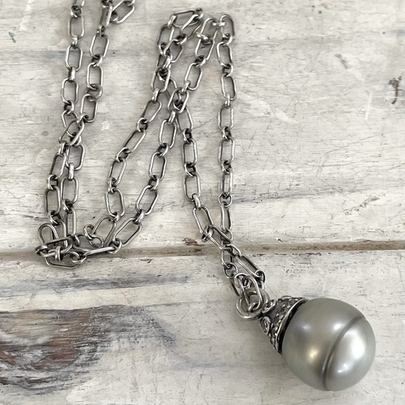Vintage Tahitian pearl accented with CZs link necklace - Picture 3 of 7